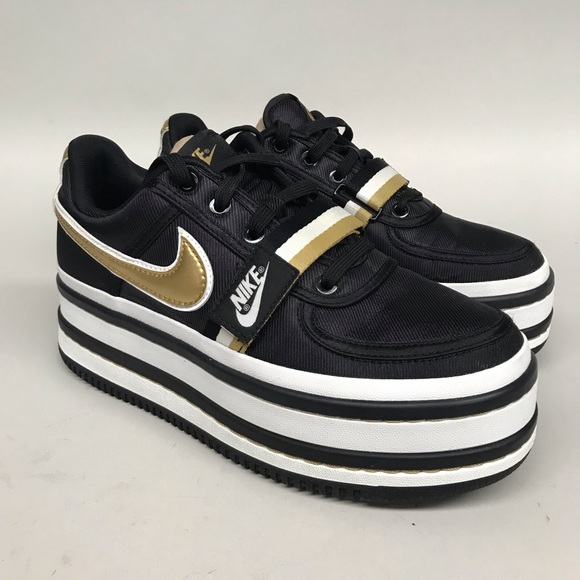 nike platform sneakers black and gold